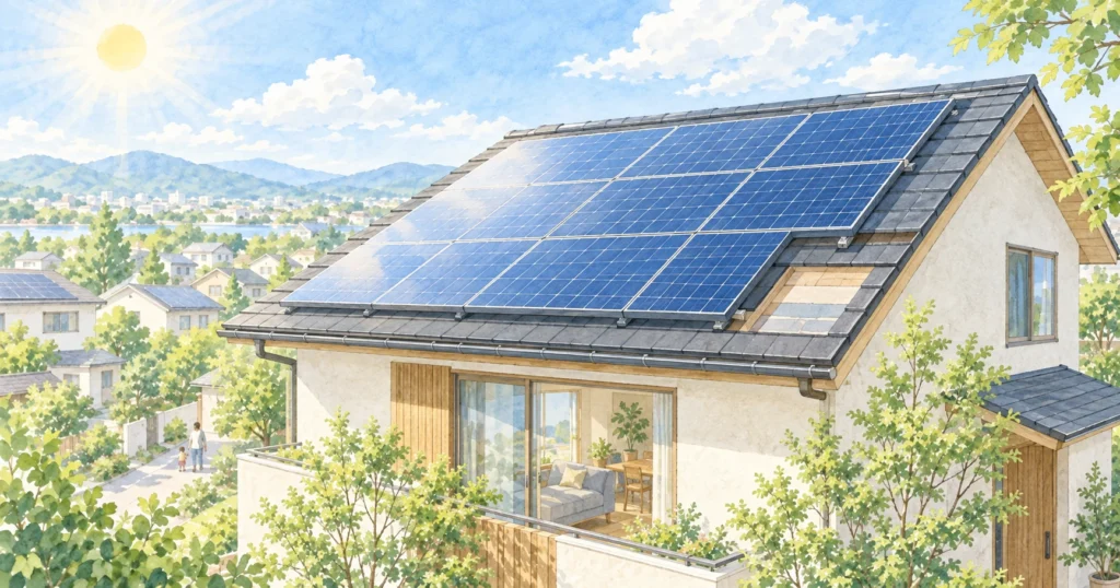 太陽光パネルのある穏やかな家まち
