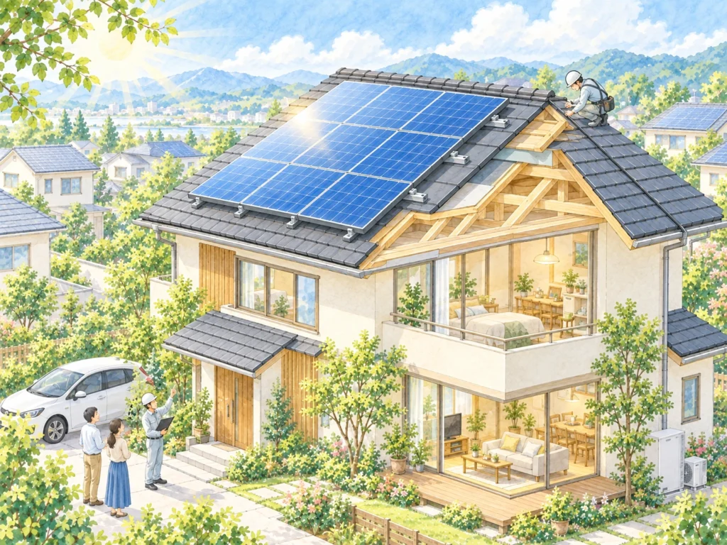 太陽光パネルのある心地よい家